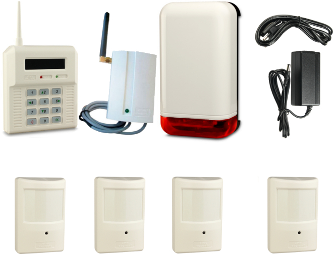 BEZPRZEWODOWY ZESTAW ALARMOWY ELMES, 4 x CZUJNIK, GSM, SYGNALIZATOR