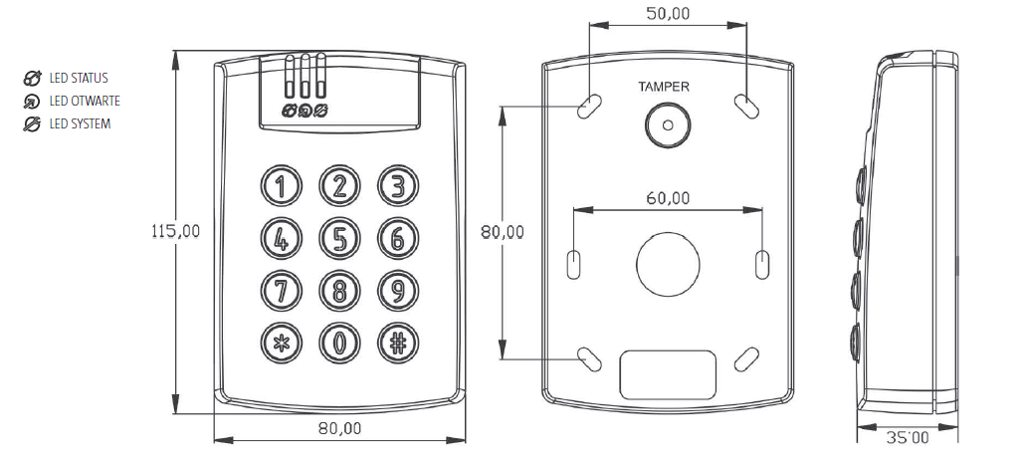 WIDOKI ORAZ SPOSÓB INSTALACJI CZYTNIKA PRT64MF