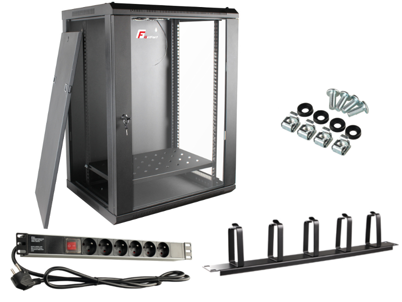 ZESTAW RACK 15U SZAFA PÓŁKA LISTWA ORGANIZER